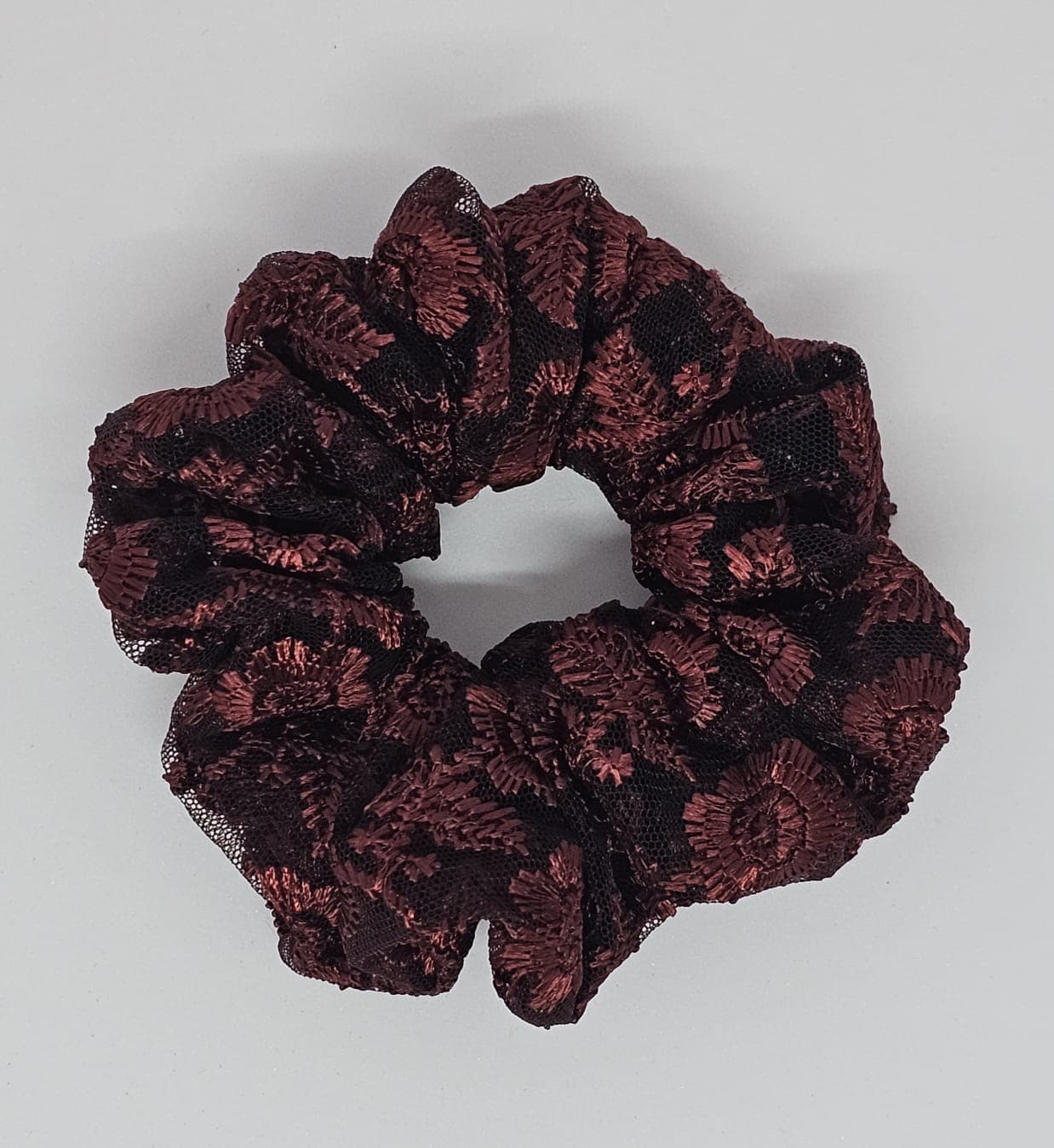 Zero Waste Scrunchie Black and Maroon Flowers