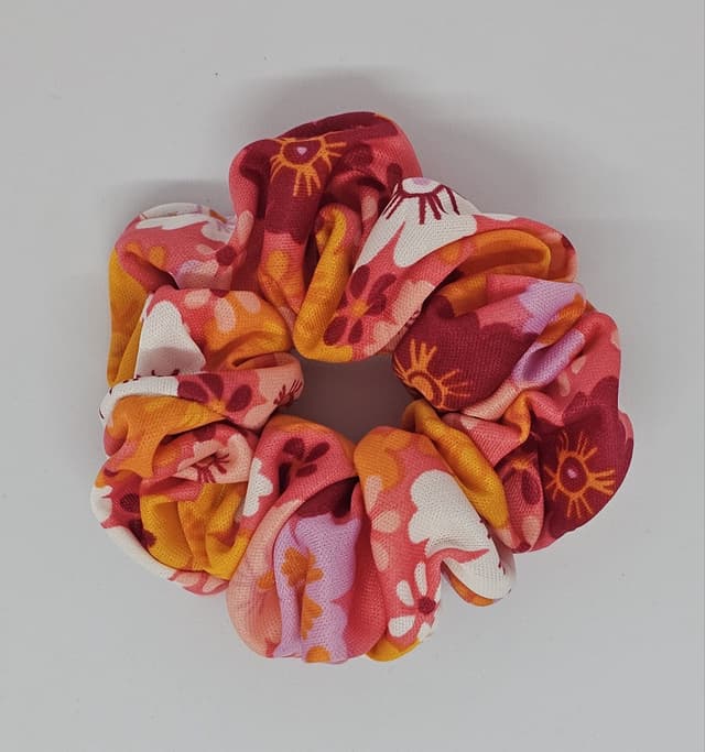Orange and Pink Floral Swim Scrunchie 1