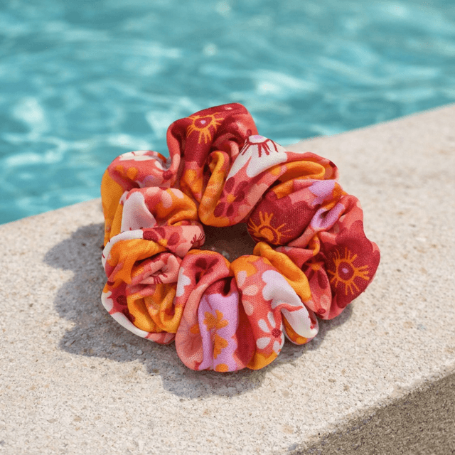 Orange and Pink Floral Swim Scrunchie 2
