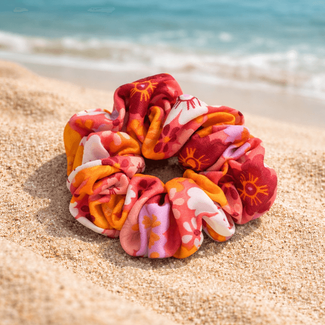 Orange and Pink Floral Swim Scrunchie 3