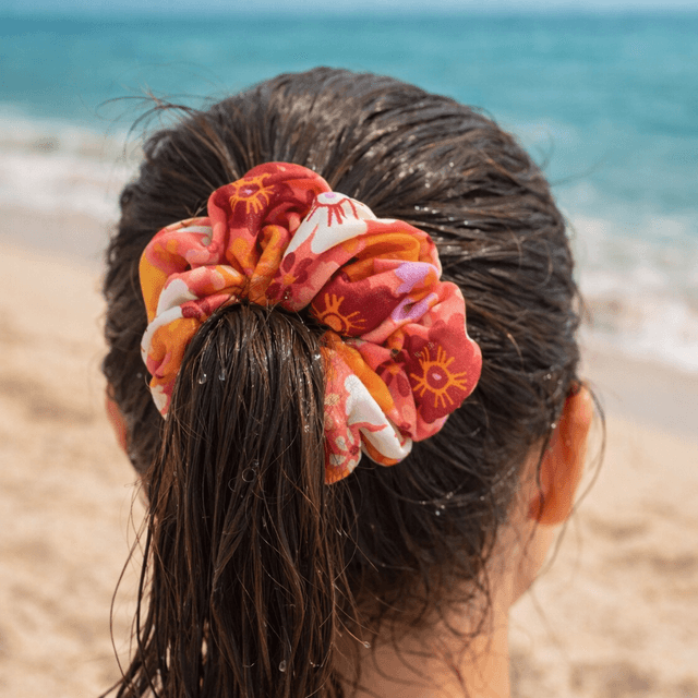 Orange and Pink Floral Swim Scrunchie 4