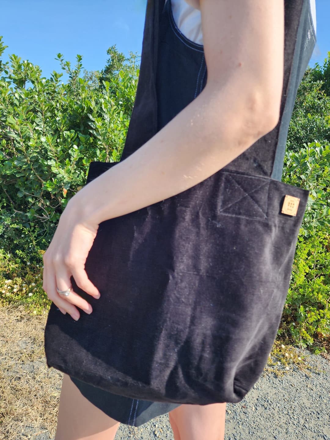 Black Corduroy Tote Bag