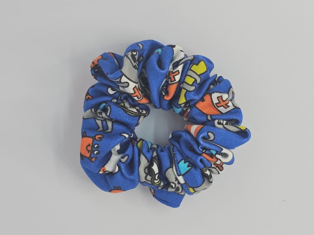 Cotton Scrunchie Animal Print Blue